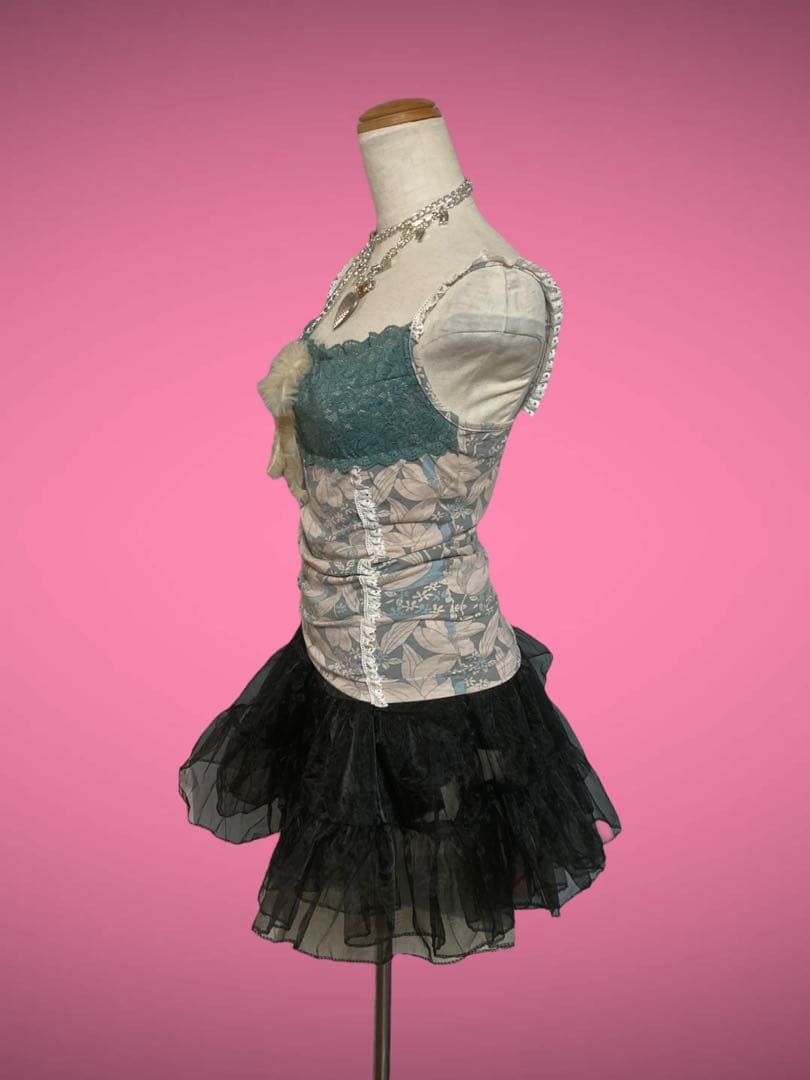 y2kレース甘め姫ギャルNANAファーゴシックフェアリーグランジロックキャミ古着