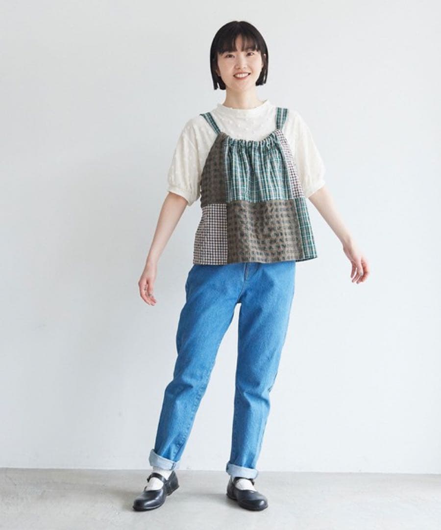 latelier du savon エプロンパッチワークブラウス