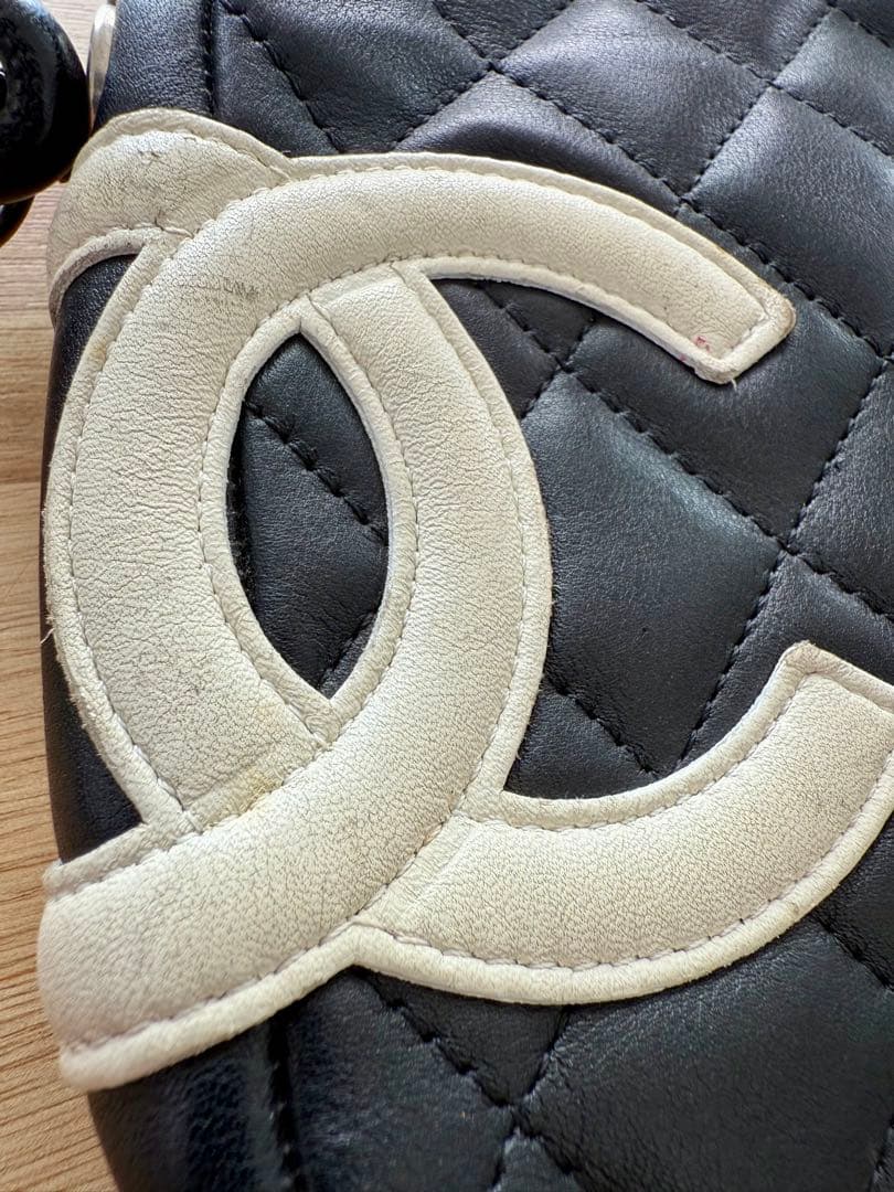 【希少】CHANEL カンボンライン アクセサリーポーチ ポシェット 黒×白