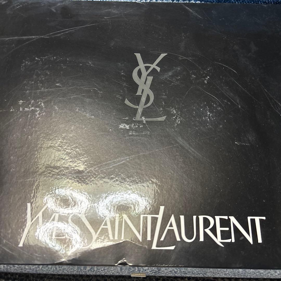 イヴサンローラン タオルケット 2枚セット ペア ベージュ ブルー 総柄 日本製