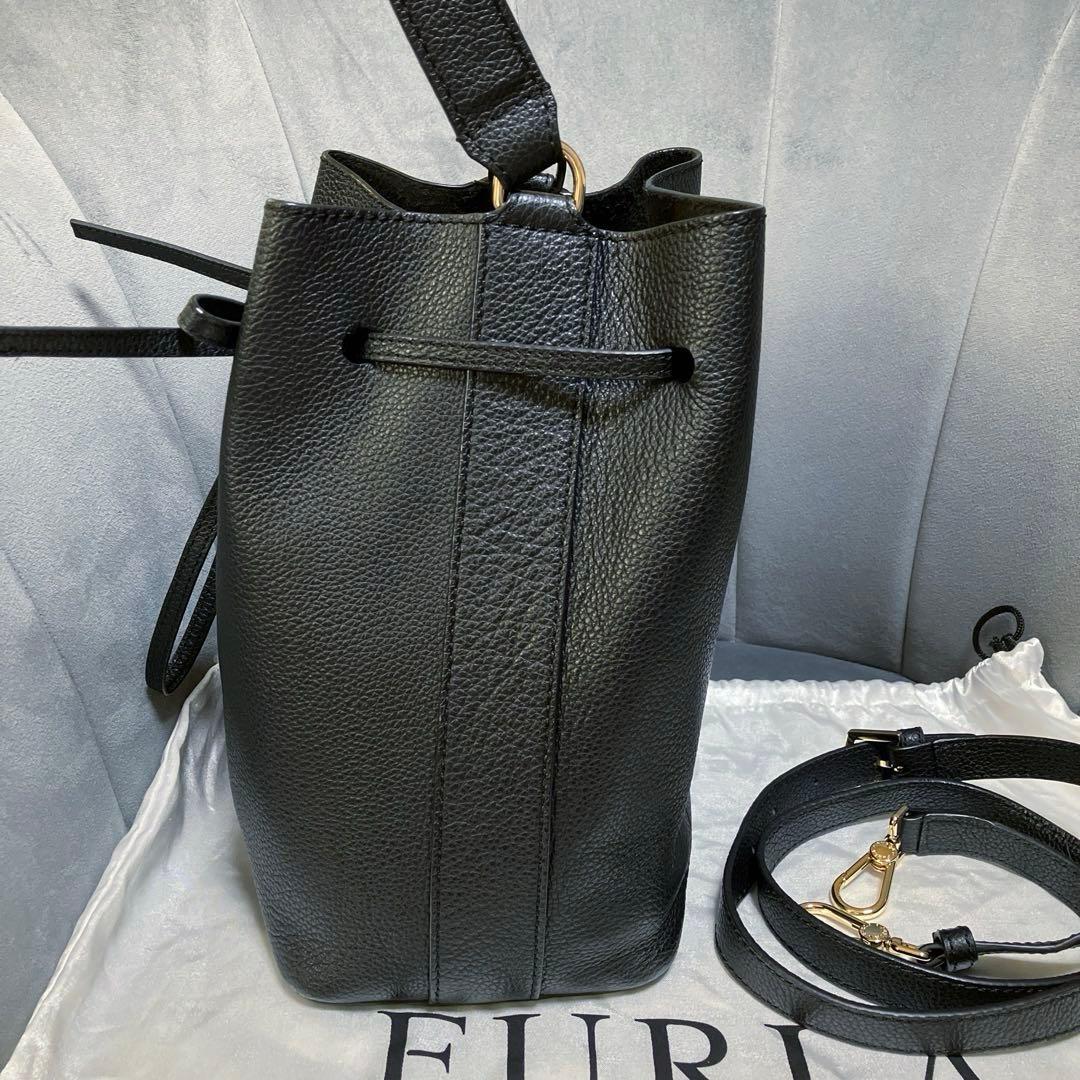 FURLAフルラ　コスタンザ　2way巾着バッグ/ショルダーバッグ　黒ブラック