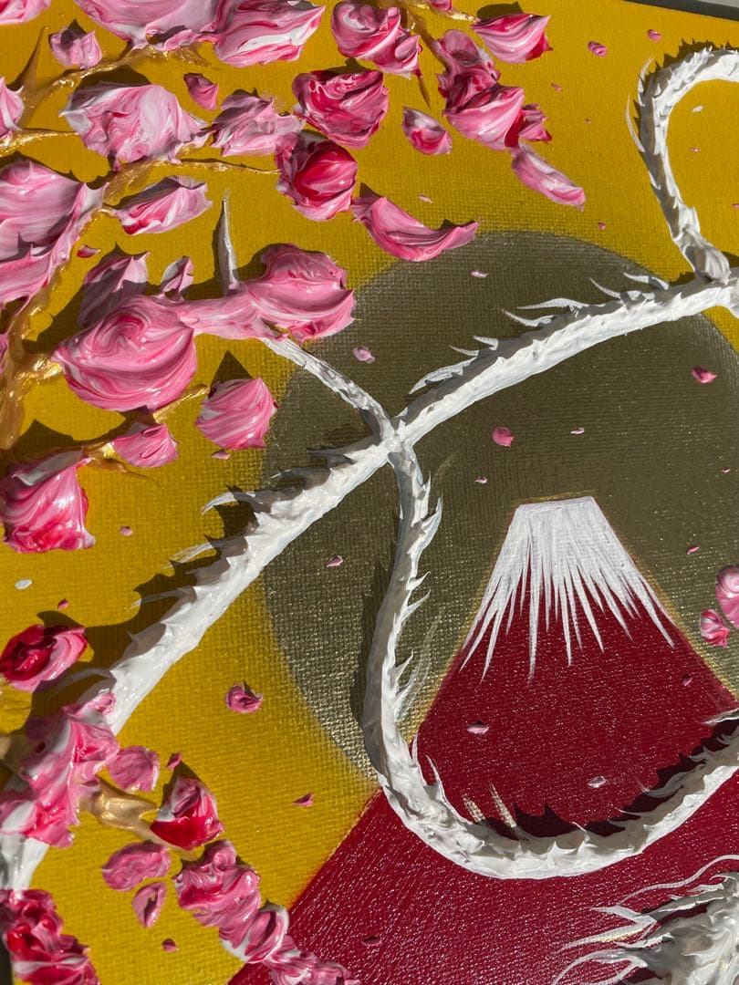 赤富士とインフィニティ白龍 開運絵画 龍神 テクスチャーアート 龍ノツカイ