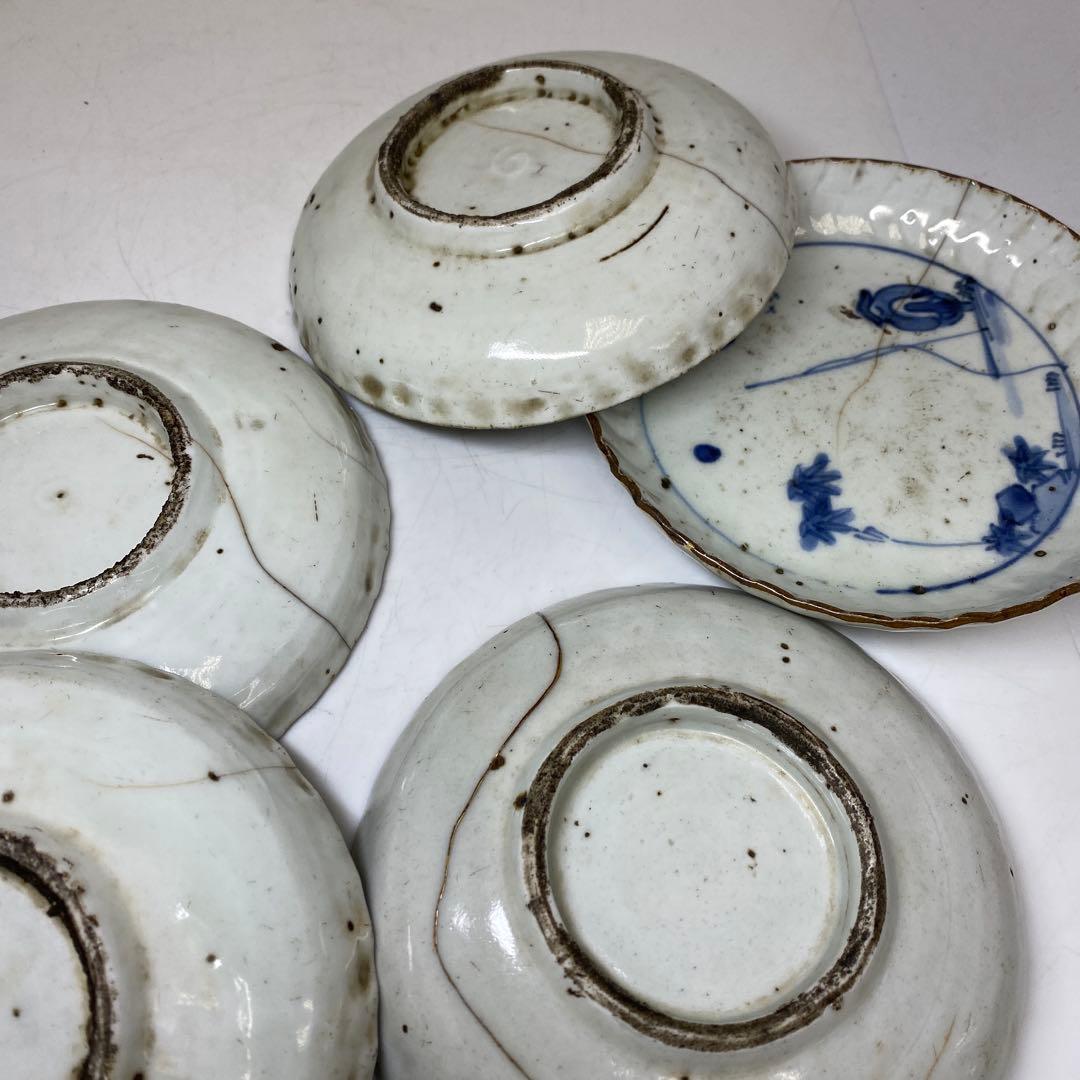 江戸初期 初期伊万里 染付 中皿 5枚 東キ8-0121☆2F