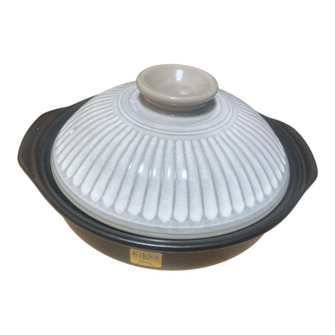 陶器製 土鍋 蓋付き 丸型　菊花 8号 2-3人用 直火対応 萬古焼