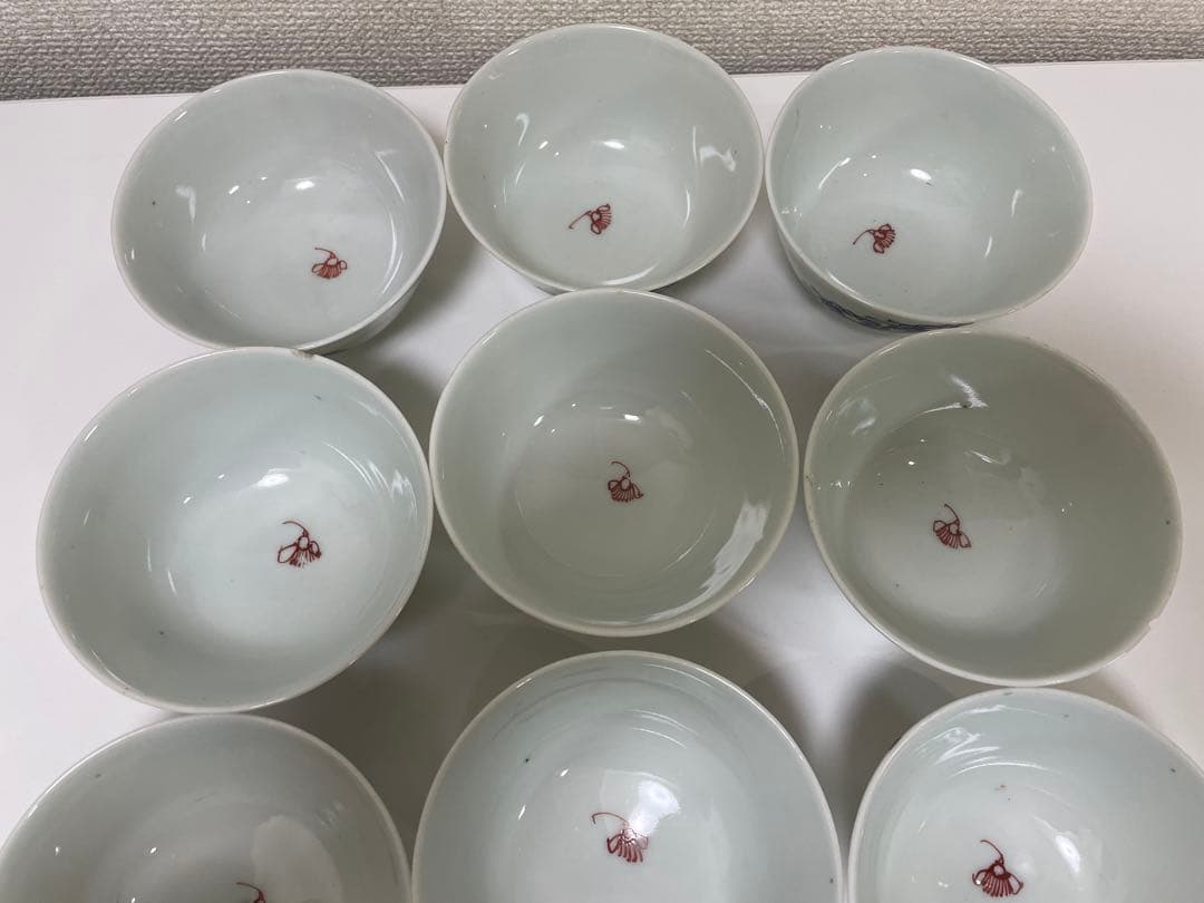 【現状品】白磁 茶碗 蓋付き椀 秋庭菊花香 花柄 レトロ アンティーク 11客