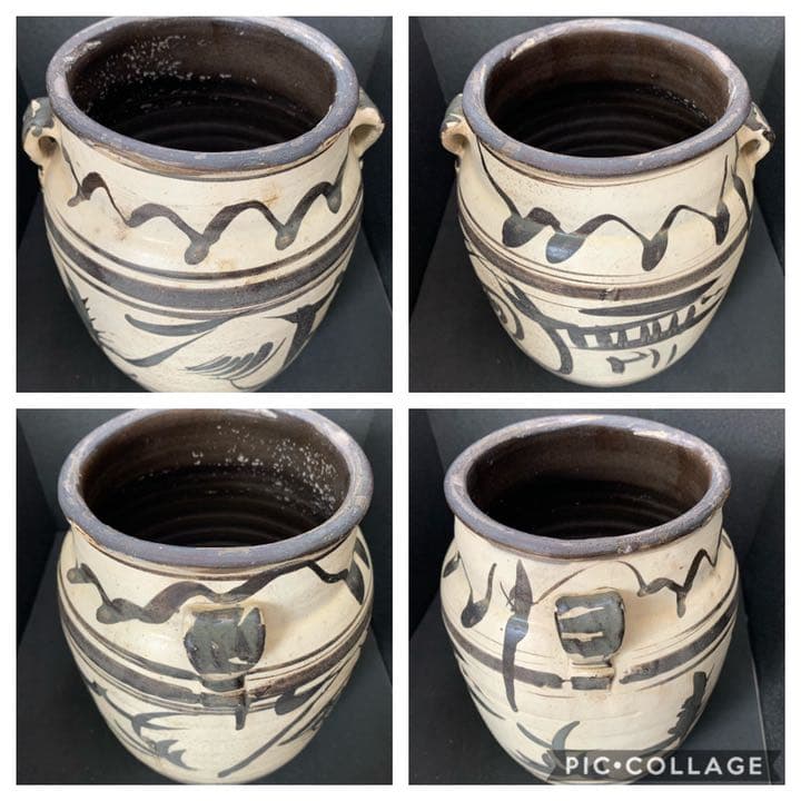 李朝時代　絵高麗　粉粧灰青沙器　鉄絵紋　水指　茶道具　壷　壺　花瓶　時代