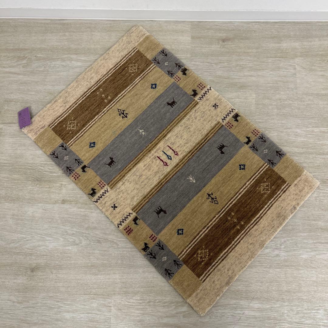 新品☆インドギャベ 玄関マット アクセントラグ 60×90cm ロリバフ ギャベ
