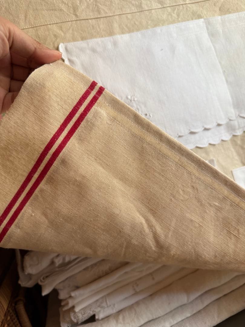 フランスアンティークஐ⋆*大人可愛いウォールポケット・リネン・花柄・刺繍