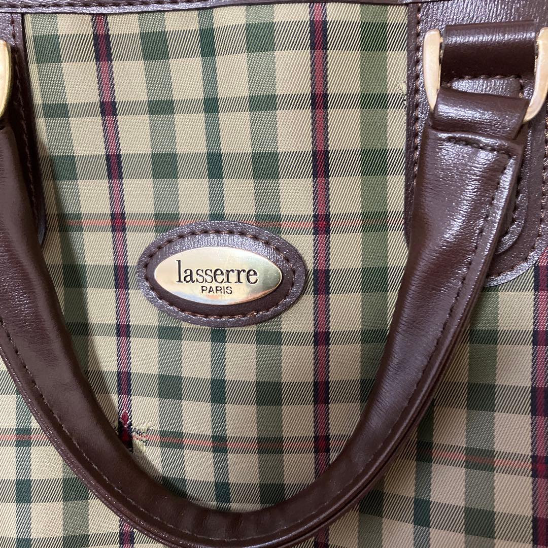 美品　lasserre ボストンバッグ グリーンチェック