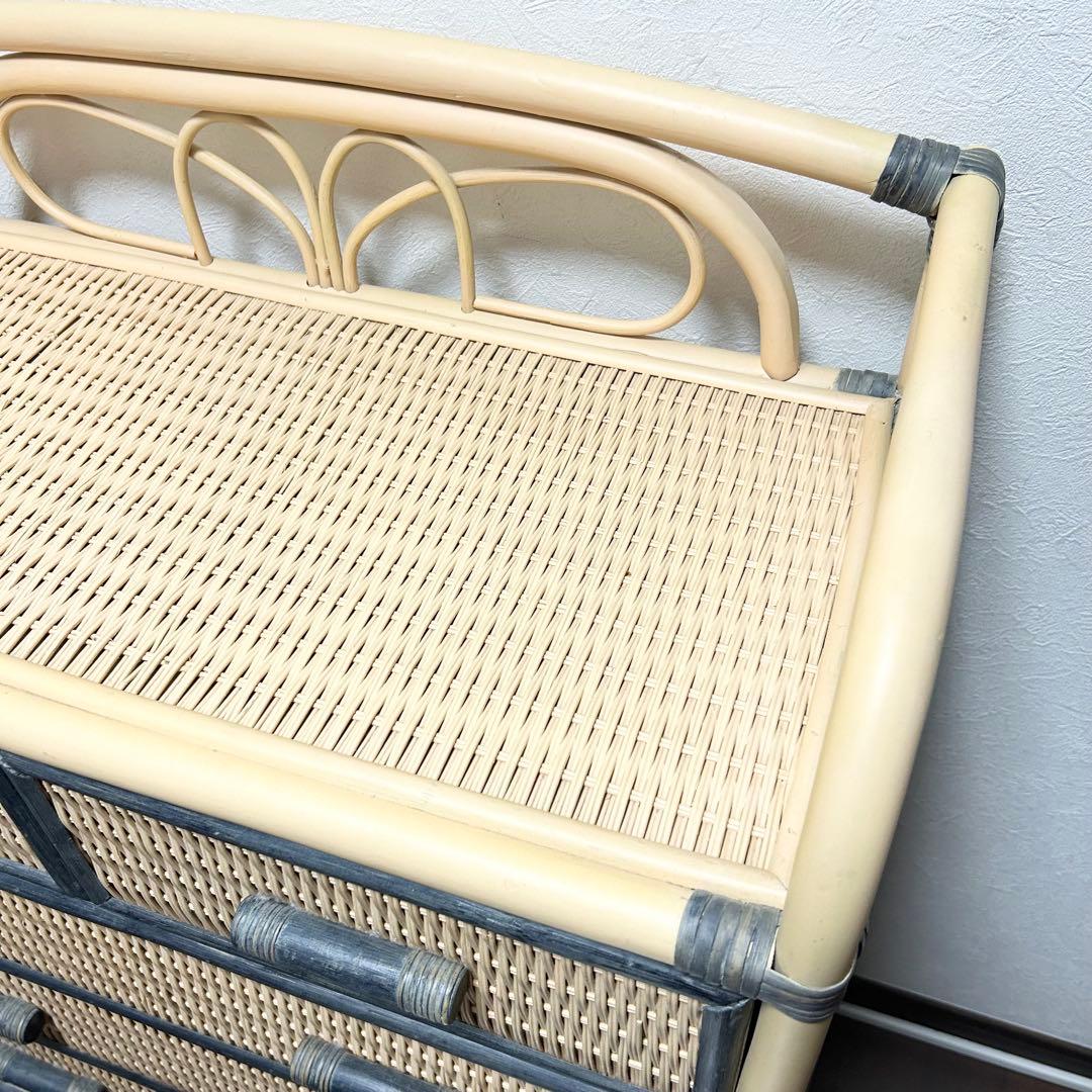 ラタン 5段チェスト 引き出し 収納 タンス 箪笥 電話台 ビンテージ