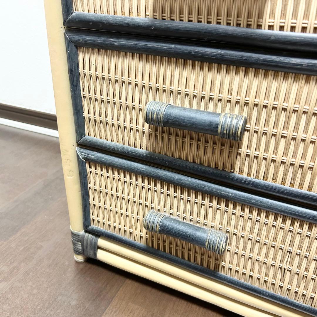 ラタン 5段チェスト 引き出し 収納 タンス 箪笥 電話台 ビンテージ