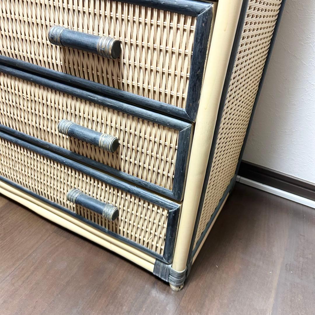 ラタン 5段チェスト 引き出し 収納 タンス 箪笥 電話台 ビンテージ