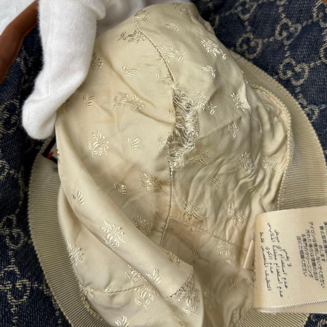 グッチ GUCCI GG柄 レザー切替デニムバケットハット バケハ L 59cm