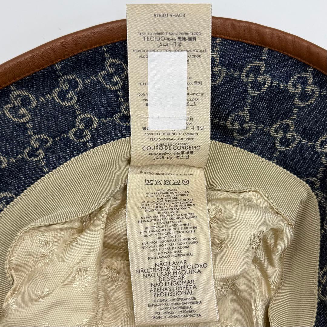 グッチ GUCCI GG柄 レザー切替デニムバケットハット バケハ L 59cm