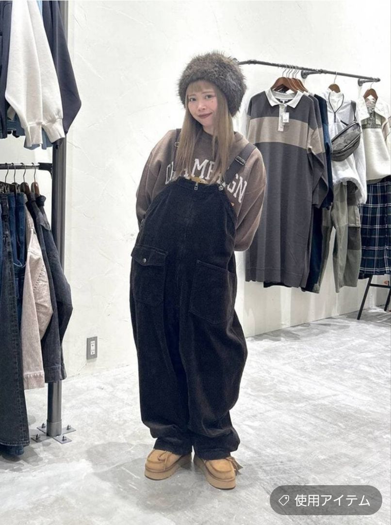 ニコアンド【今期完売】新品　コーデュロイオーバーオール　ブラウンＭ