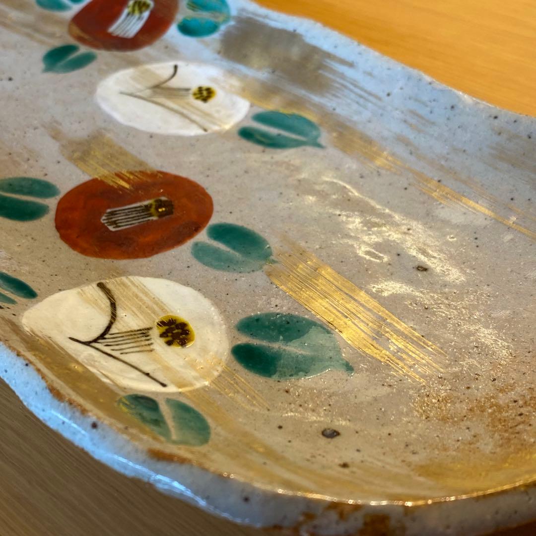 美品★ 金彩椿　オーバル　長皿　ダ円長皿 蔵珍窯　美濃焼　魯山人　椿