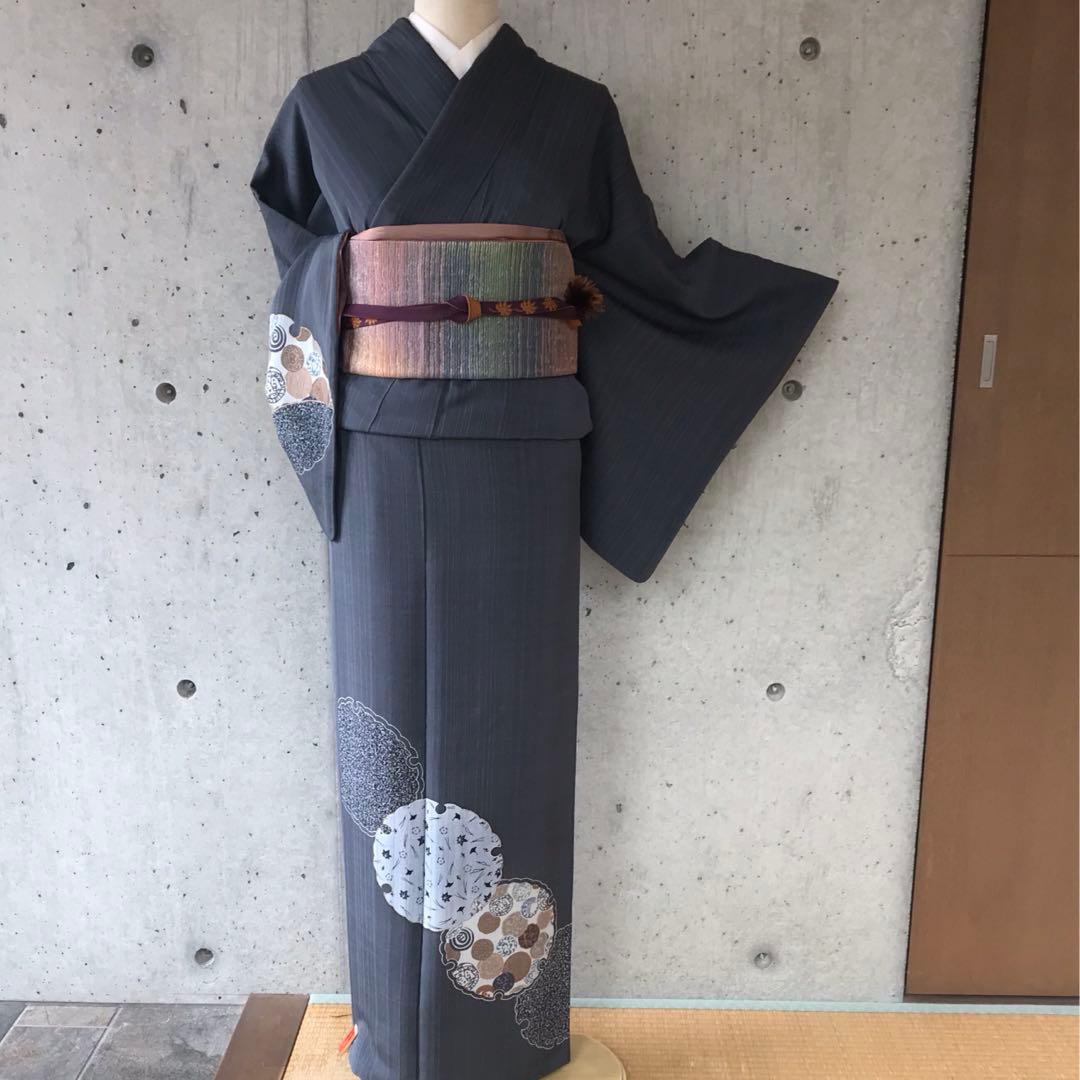 さが美【つづら屋平助】正絹　上質なた紬の訪問着　雪輪に松梅銀杏紅葉など　ガード