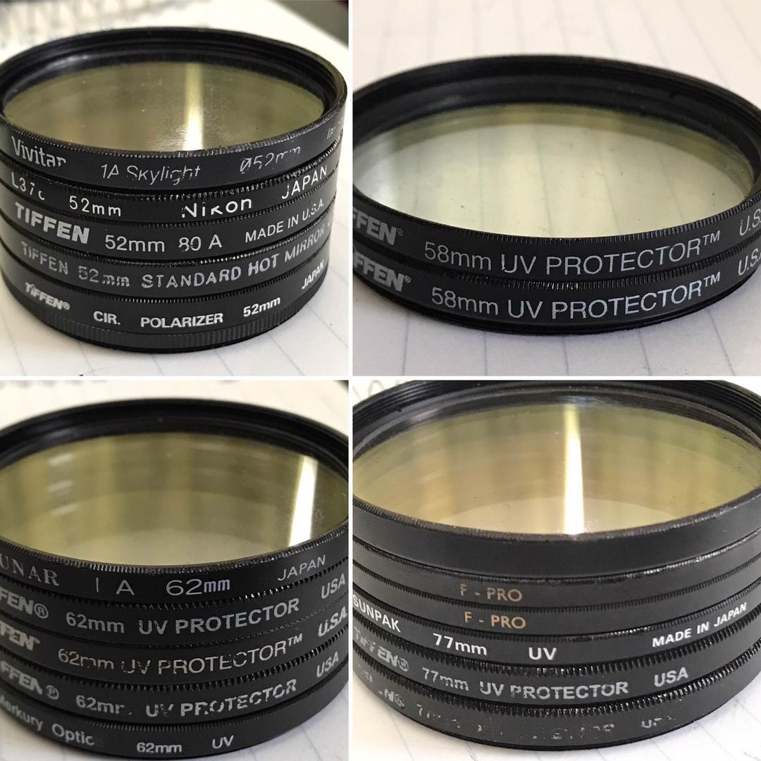 18個のレンズフィルター 52mm,58mm,62mm&77mm