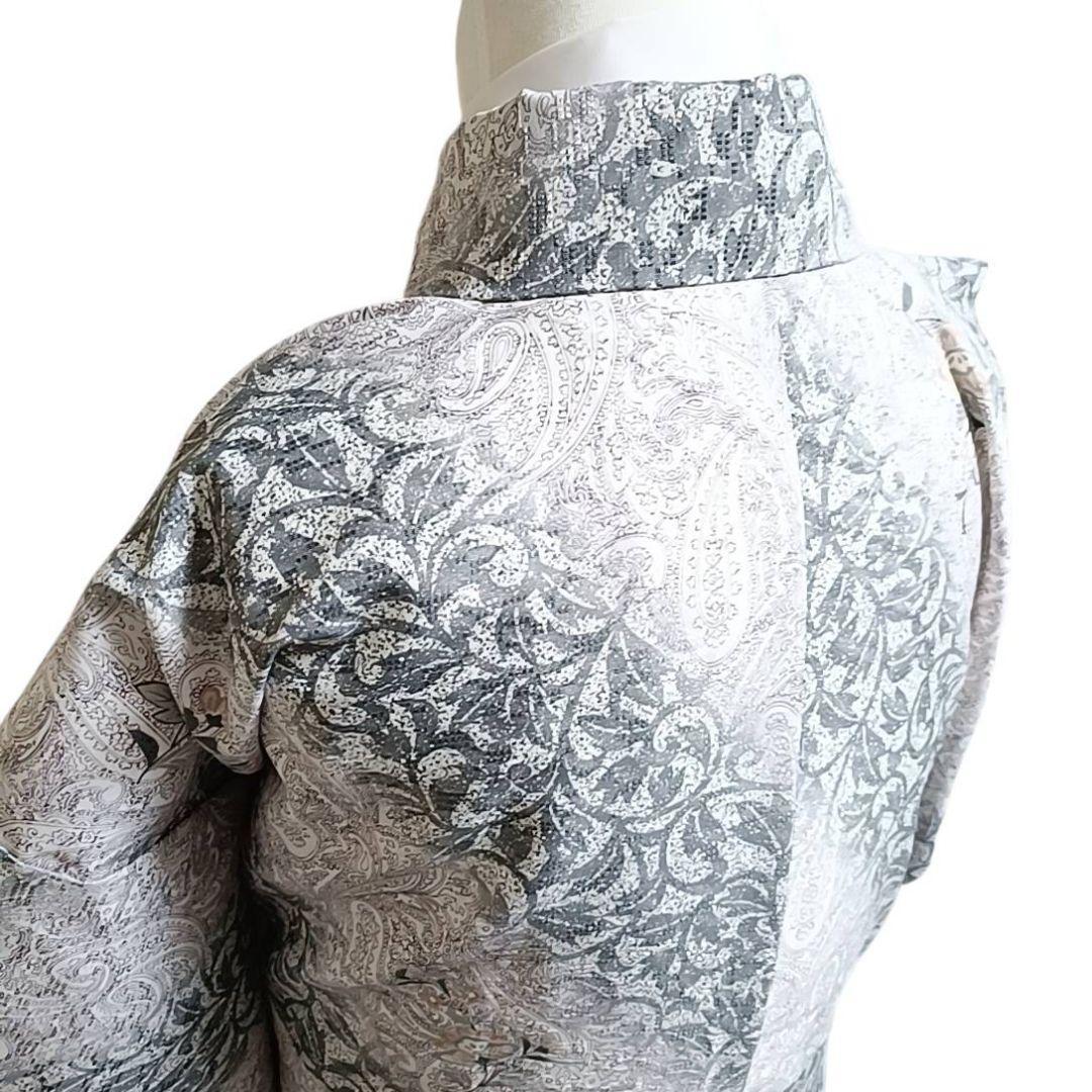 LULU64 着物 小紋 袷 洗える着物 ペイズリー 花 叩き染め調 白 紫