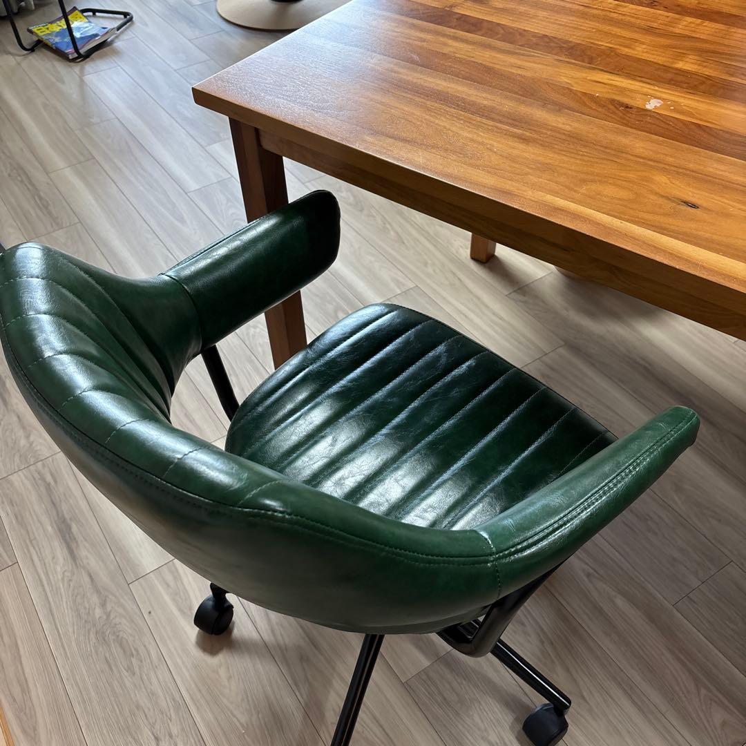 デスクチェア ヴィンテージ調 カフェ風 おしゃれ 肘.キャスター付き グリーン