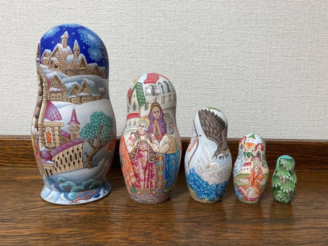 ロシア雑貨☆ プーシキン原作「サルタン皇帝」民話マトリョーシカ(5P)オルガ作