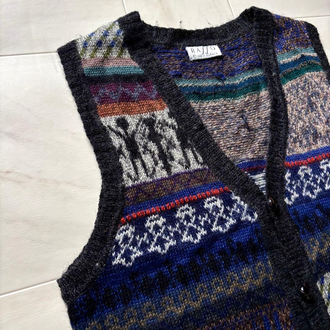 【ペルー製】 ラッファモリーナ 総柄ニットベスト アルパカ100% Lサイズ