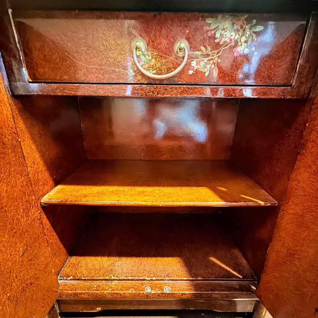 漆塗り調 花鳥図 和家具 収納棚 飾り棚 古家具 和モダン