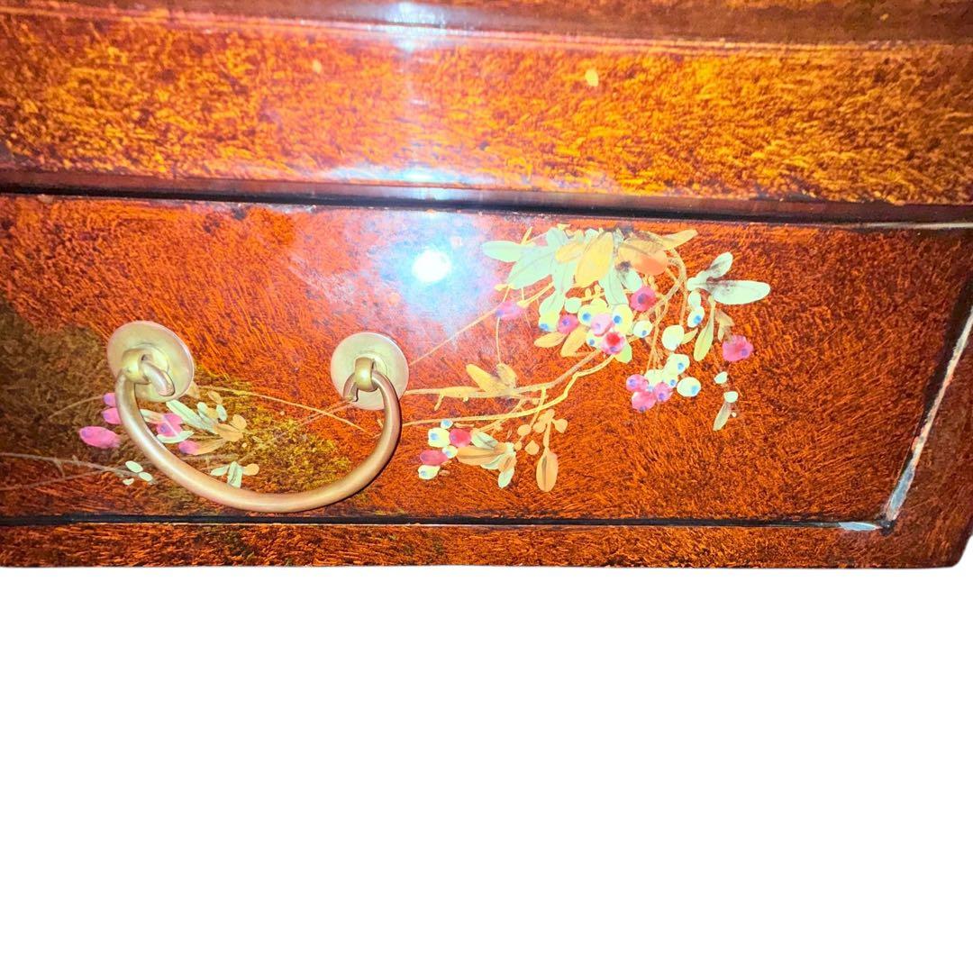 漆塗り調 花鳥図 和家具 収納棚 飾り棚 古家具 和モダン