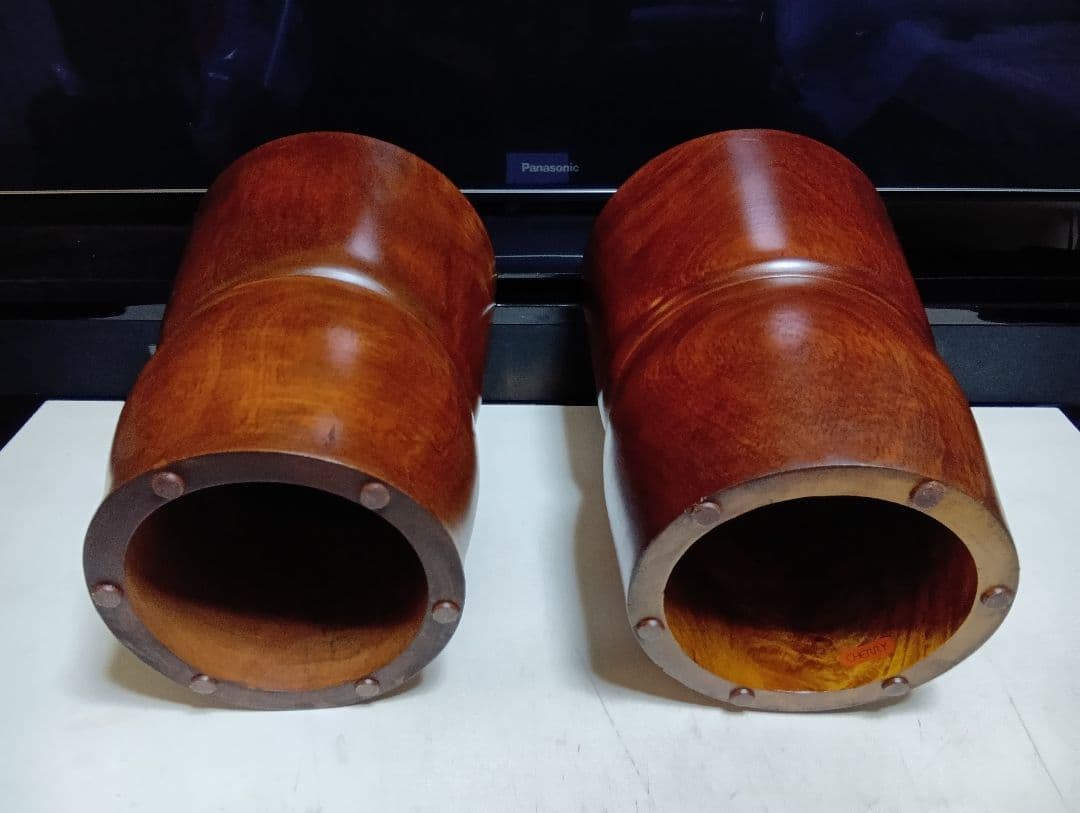 希少　桜屋工業　チーク　無垢材　くり貫き　スツール　男女　２脚