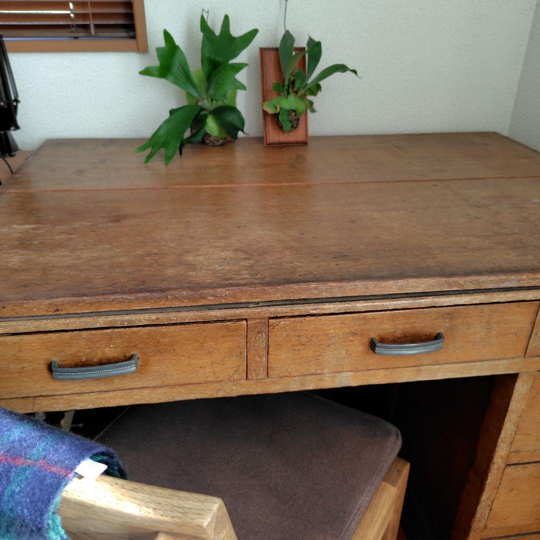 アンティークヴィンテージ木製片袖机昭和レトロ