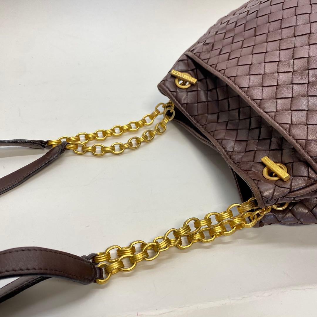 ボッテガヴェネタ ブラウン チェーンショルダーバッグ イントレチャート