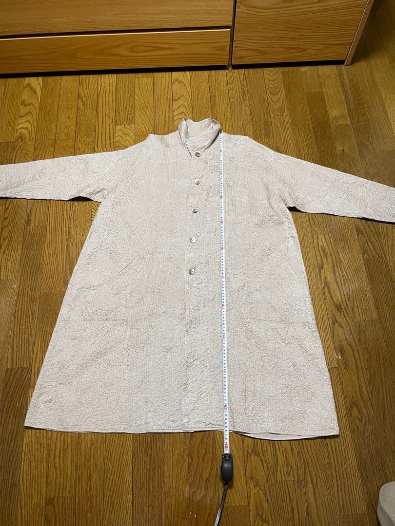 【未使用】ヨーガンレール 綿シルクロングジャケット しぼ加工 グレーベージュ