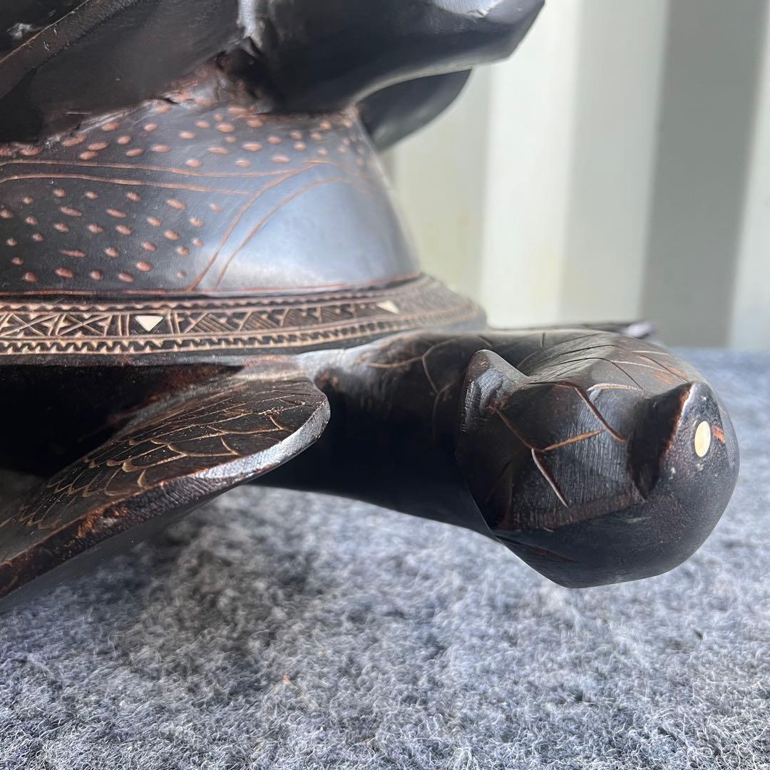 IG68 希少品✨ 亀 木製 小物入れ 縁起物 インテリア 2段 甲羅 レア