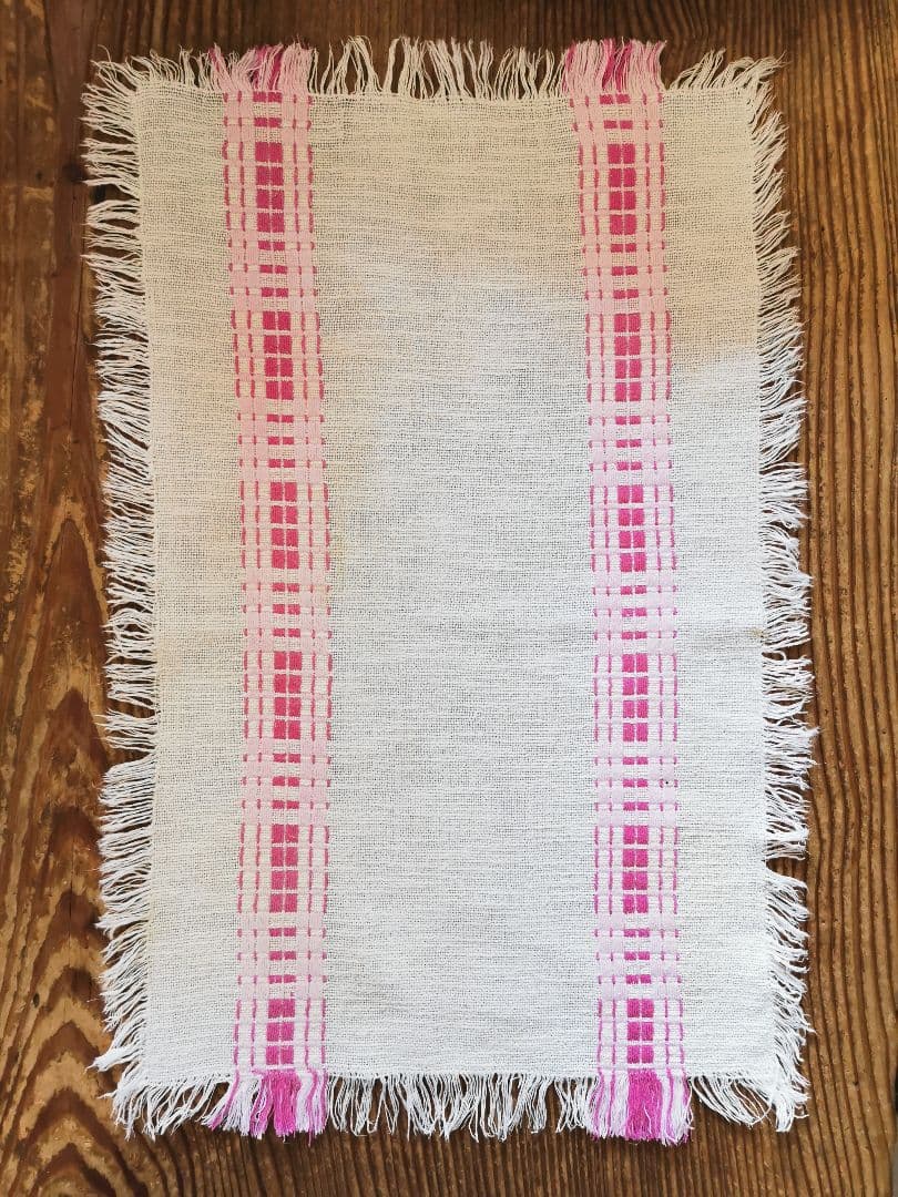 ヴィンテージフランス ラズベリー＆桜ピンク織刺繍 テーブルマット リネンランナー