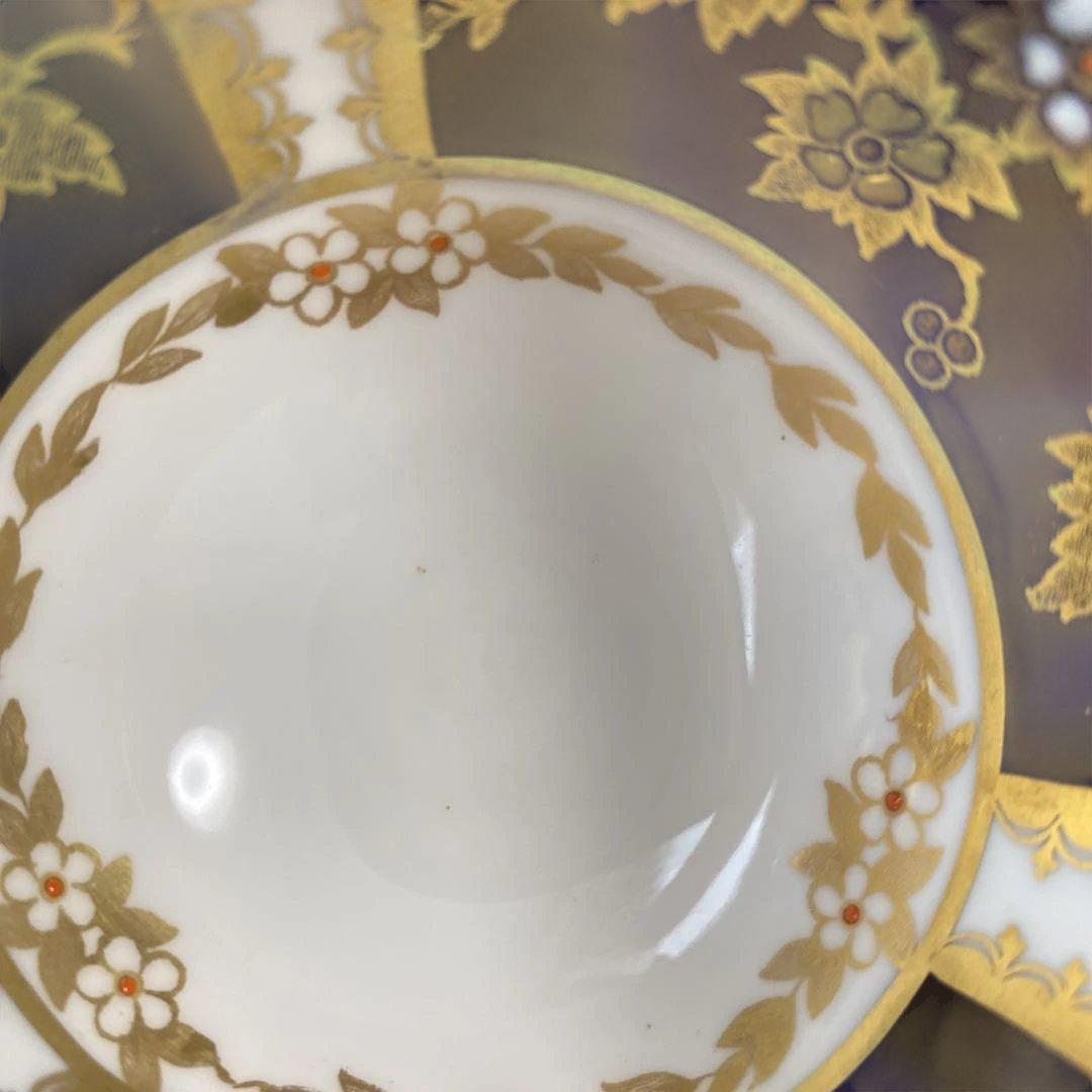 タスカン　コバルトブルー　エナメルペイント　金箔装飾　ティーセット　トリオ4点