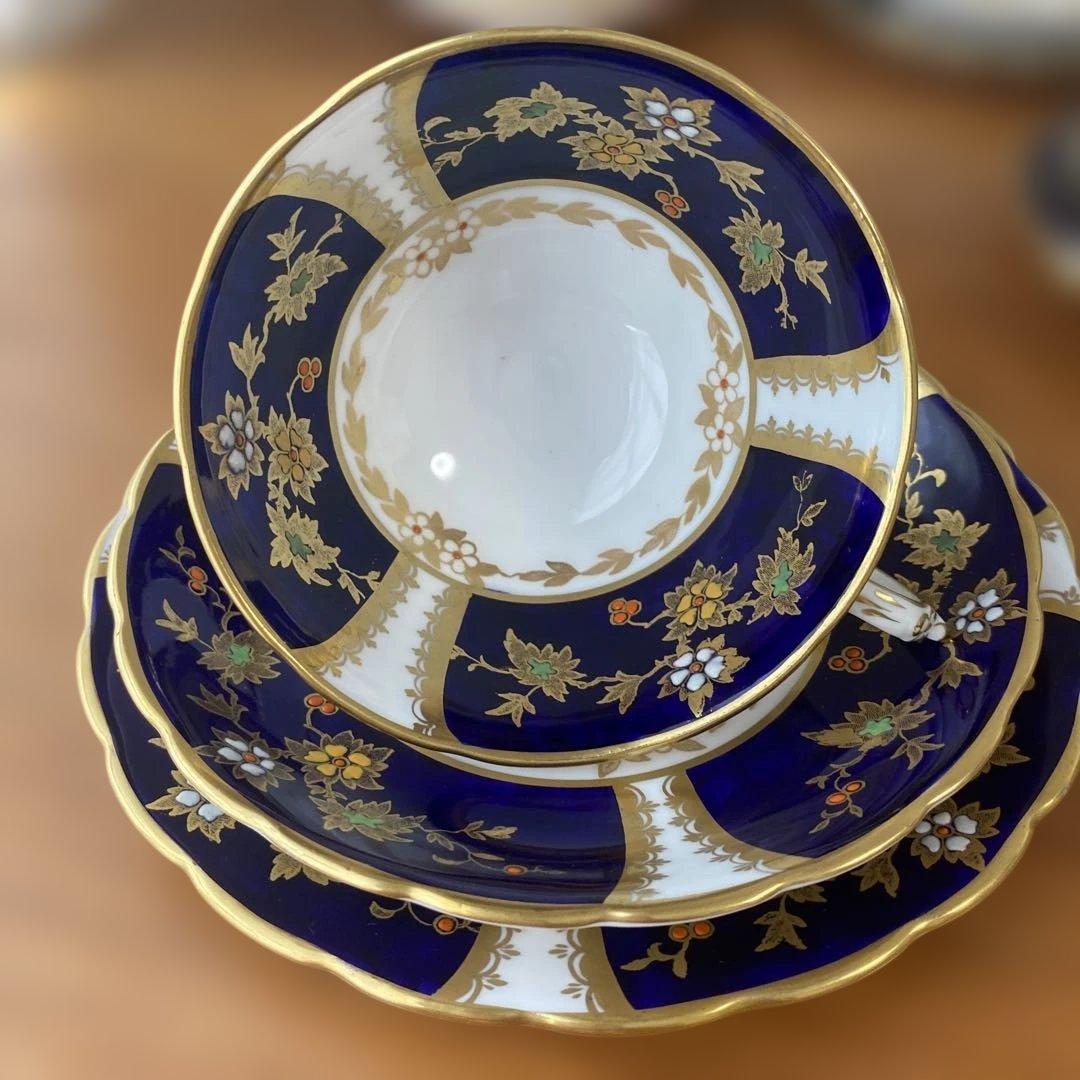 タスカン　コバルトブルー　エナメルペイント　金箔装飾　ティーセット　トリオ4点