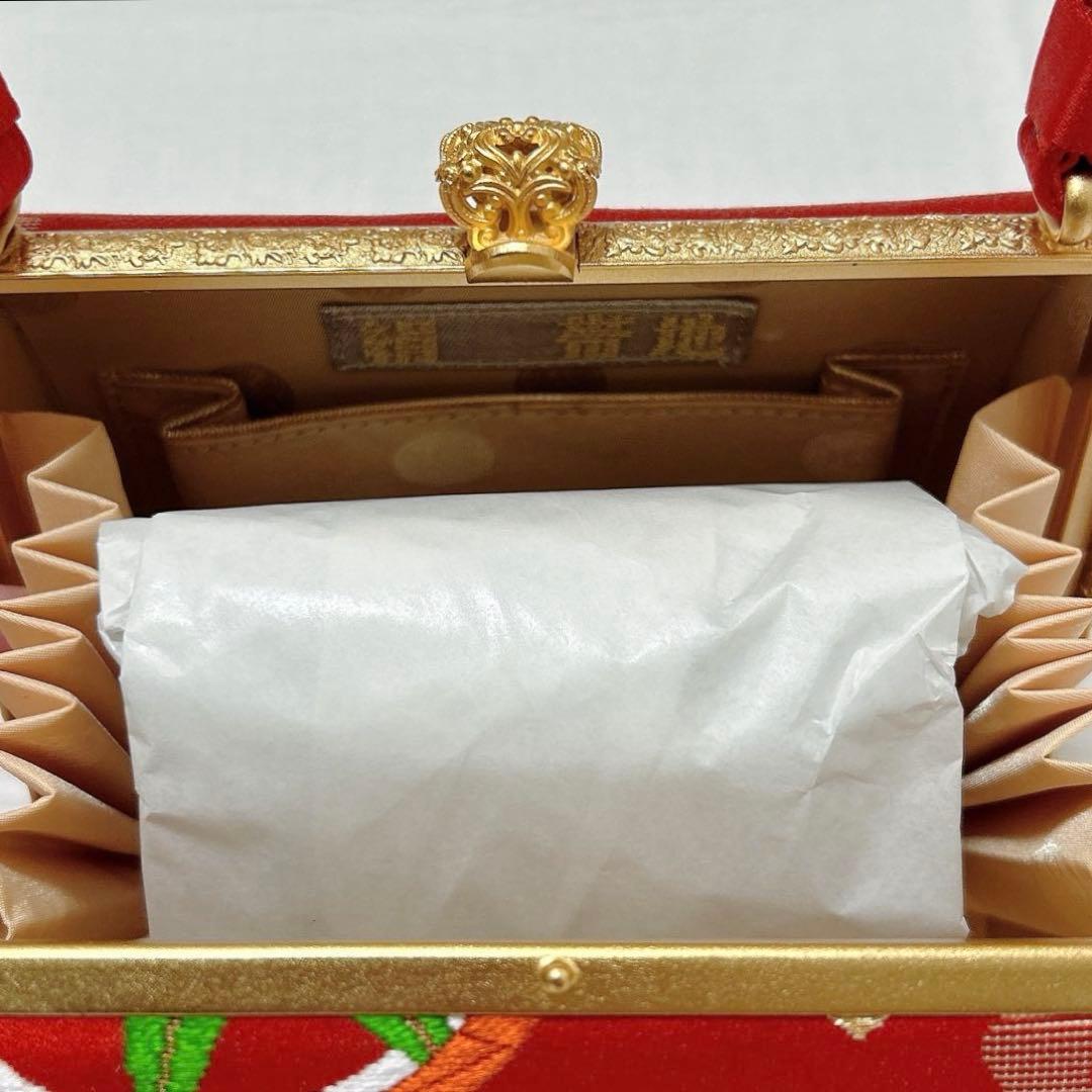 神田胡蝶　和装バッグ　七五三　子ども用　フォーマル　正絹帯地　金糸　赤系　未使用