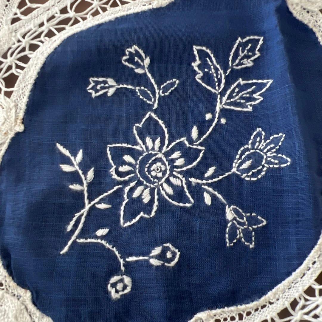バテンレース刺繍ハンカチ　プレイスマット　アンティーク　スワトウ刺繍　ボビン