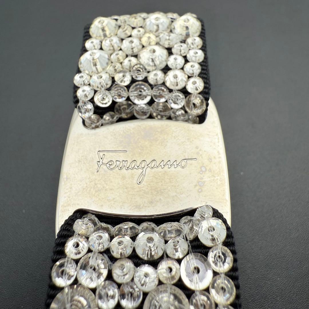 極美品✨フェラガモ バレッタ ビジュー ラインストーン シルバー リボン スワロ