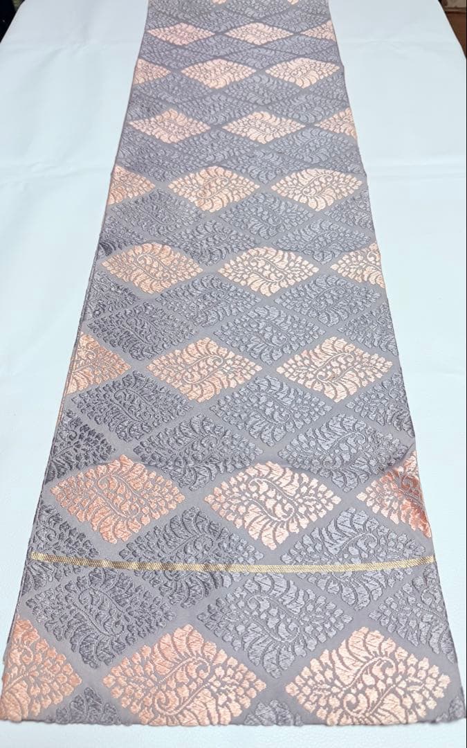 高級 袋帯 正絹 六通柄 総唐織 薄紫色 オレンジ 菱形 フォーマル 約60万円