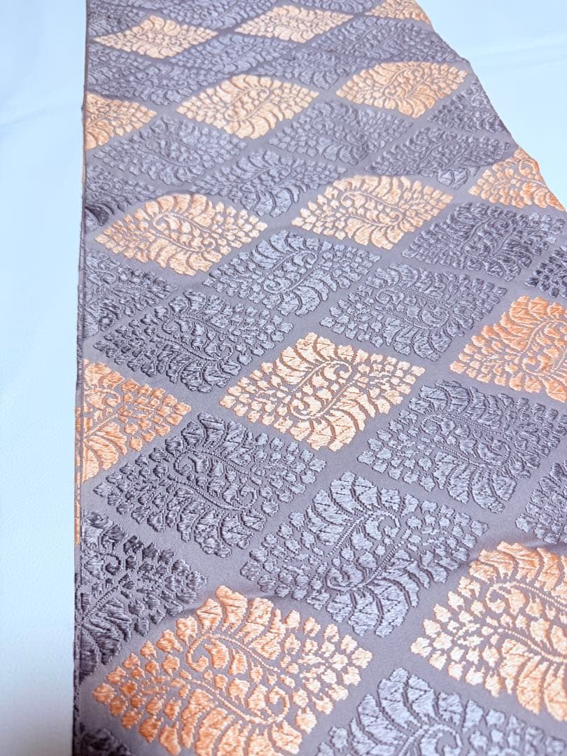 高級 袋帯 正絹 六通柄 総唐織 薄紫色 オレンジ 菱形 フォーマル 約60万円