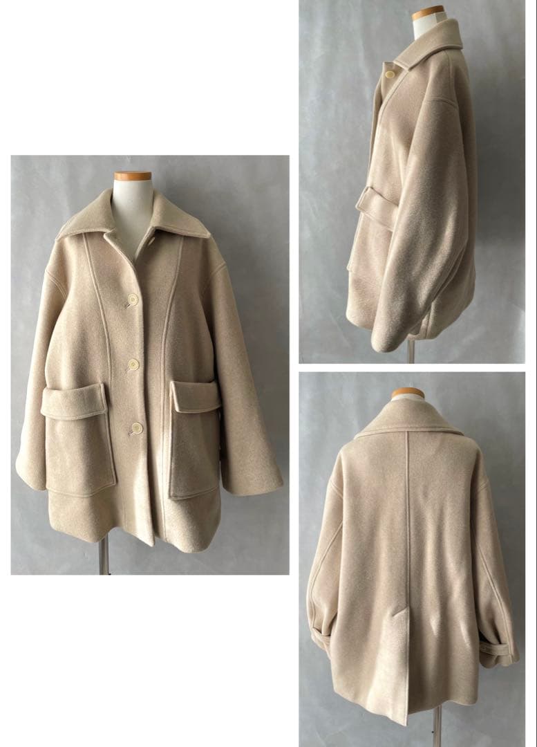 パブリックトウキョウ　SUPER140 ウールオーバーコート　ミドル丈　ベージュ