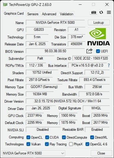 グラフィックボード・グラボ・ビデオカード Palit GeForce RTX 5080 16GB GAMEROCK