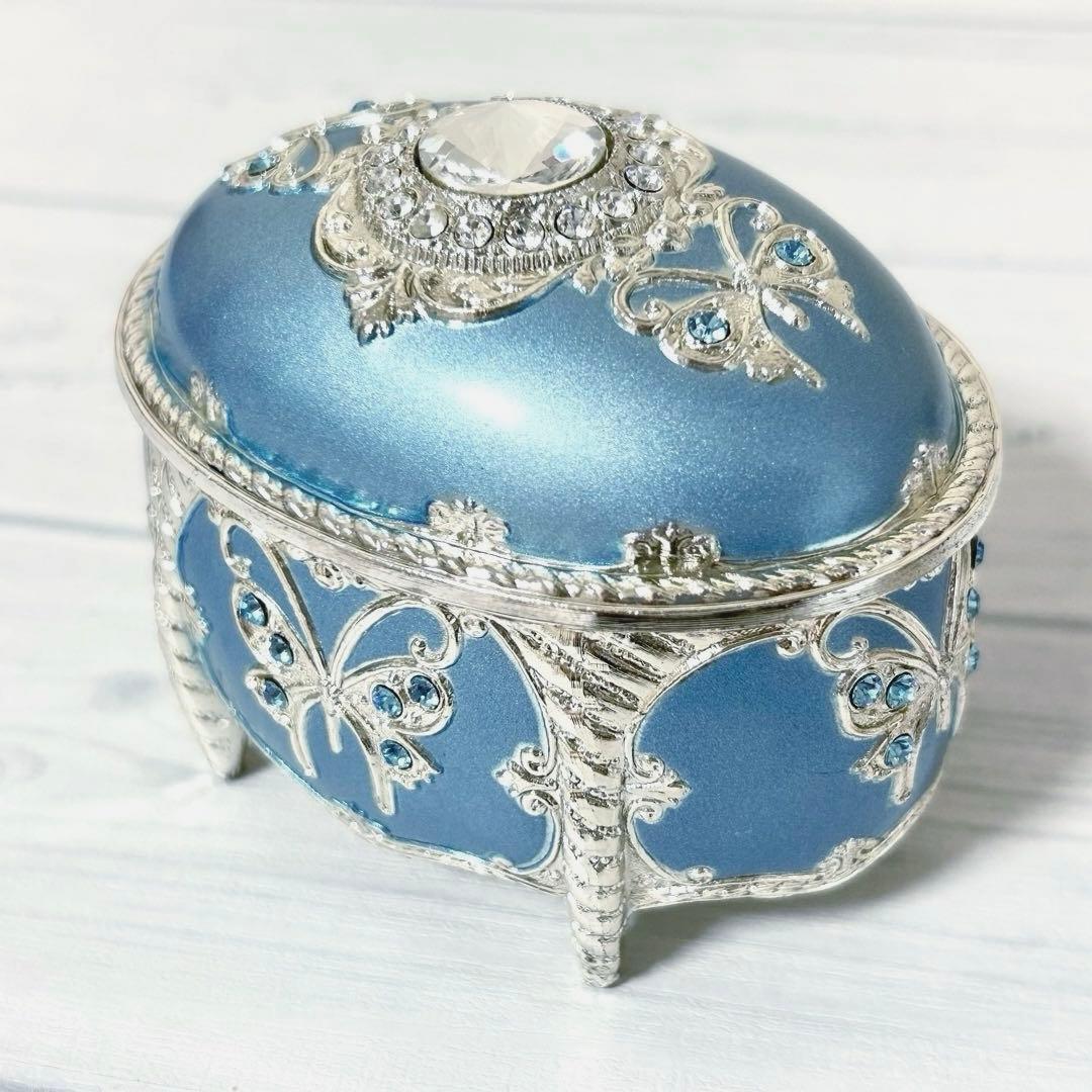 スワロフスキー アンチモニー だ円 オルゴール 宝石箱 ブルー 星に願いを 水色