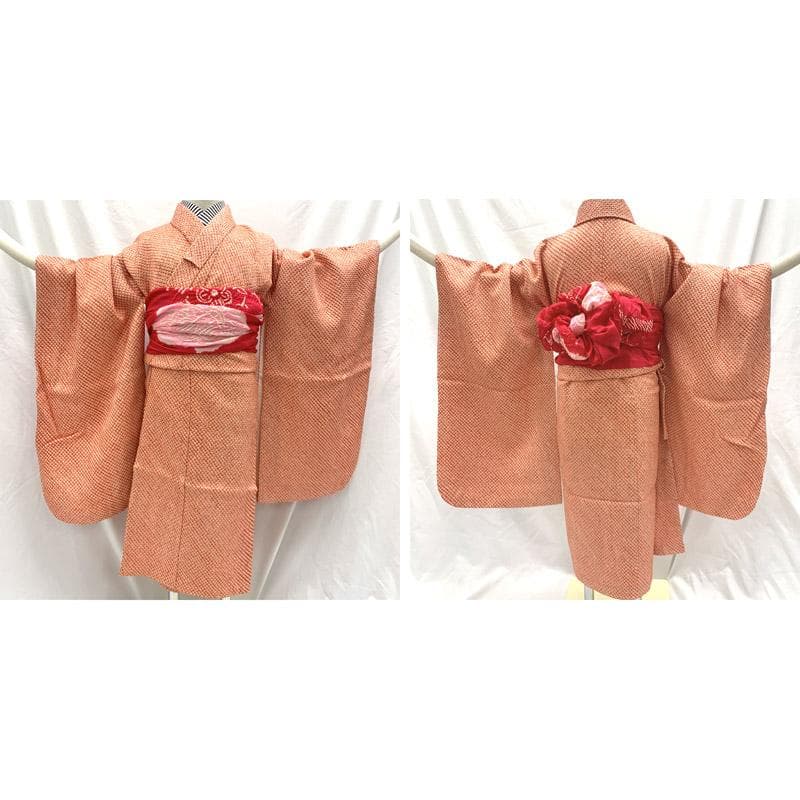 502ag31■七五三 節句 総絞り 七歳 女児 着物&被布■状態良好