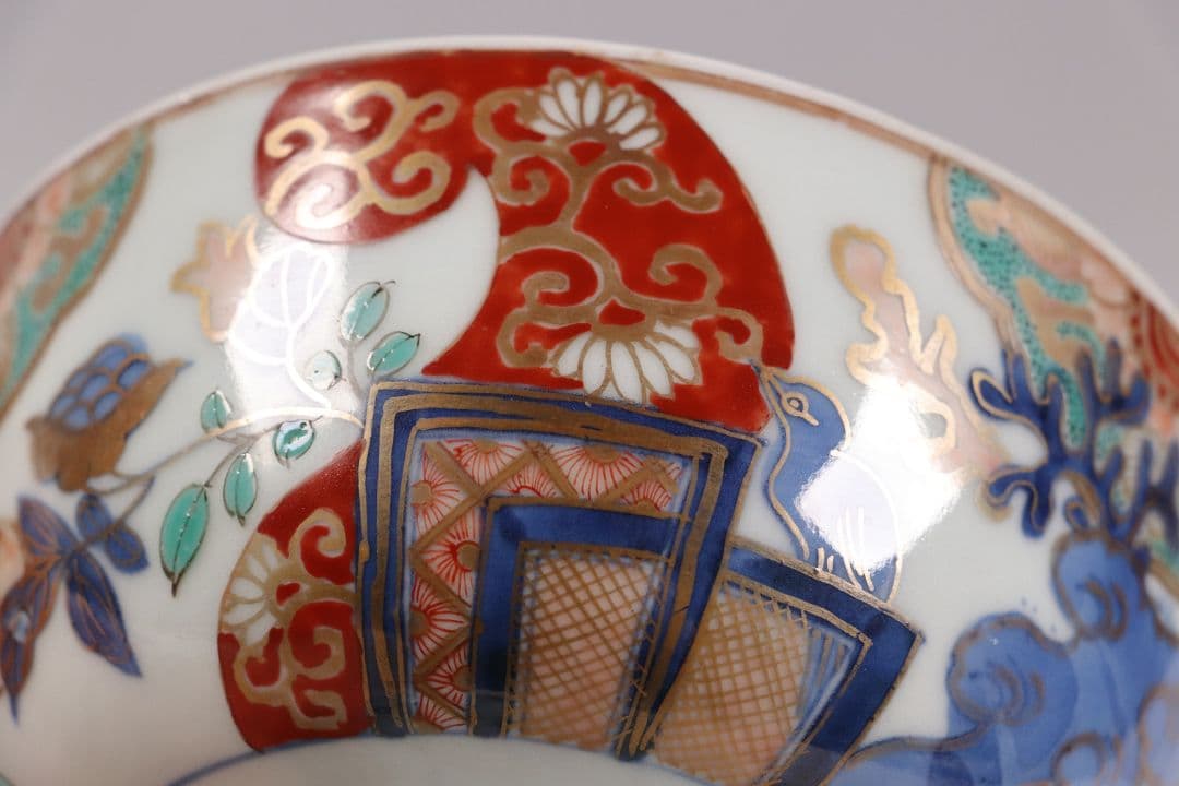 古伊万里 色絵蓋茶碗 二客 太宣年成 花鳥 錦手 染錦 赤絵 金彩 M859