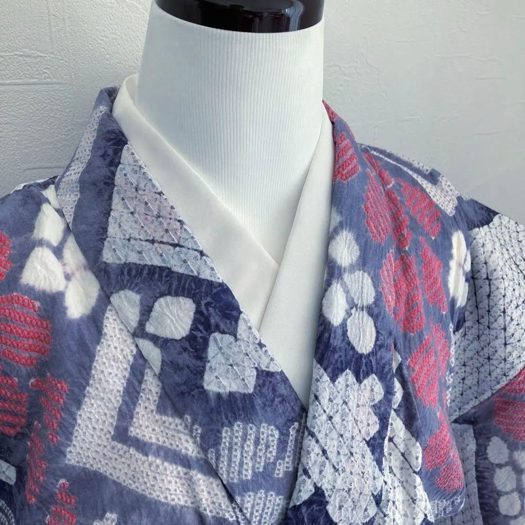 有松絞り・蜘蛛絞り　手縫い　淡いグレー　しつけ付　絞り浴衣　No.k100