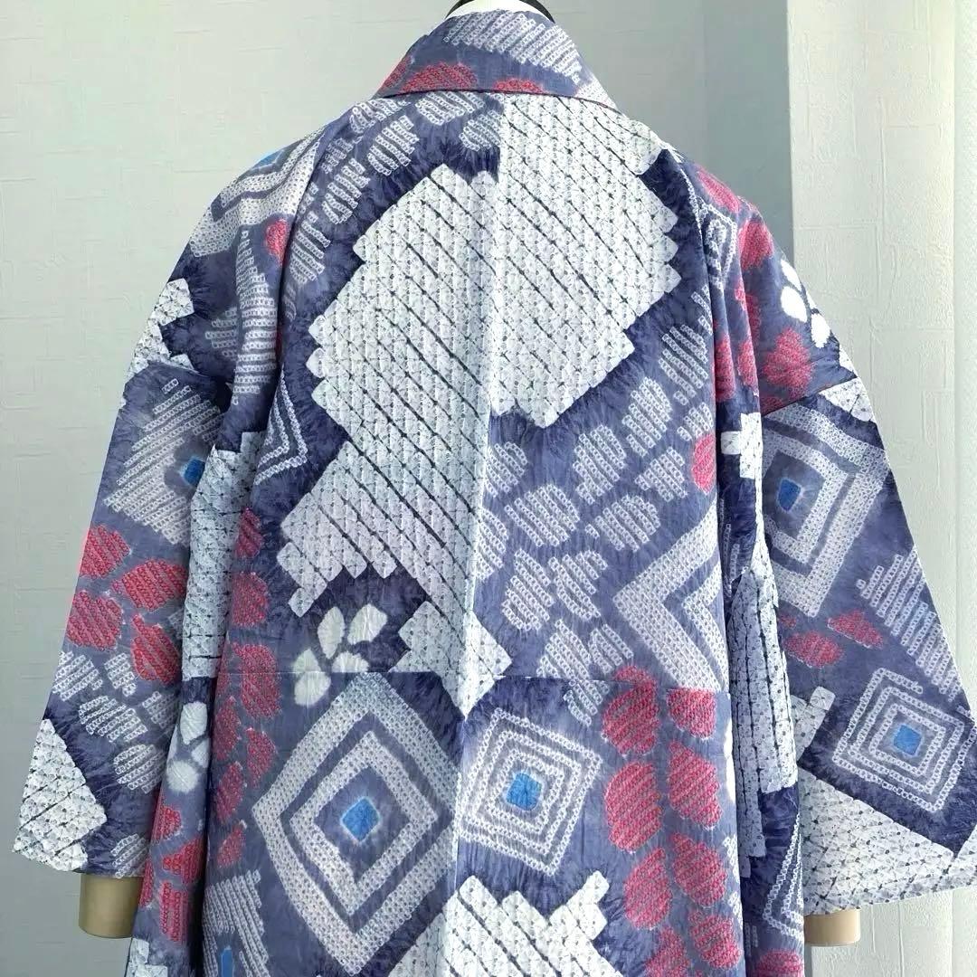 有松絞り・蜘蛛絞り　手縫い　淡いグレー　しつけ付　絞り浴衣　No.k100