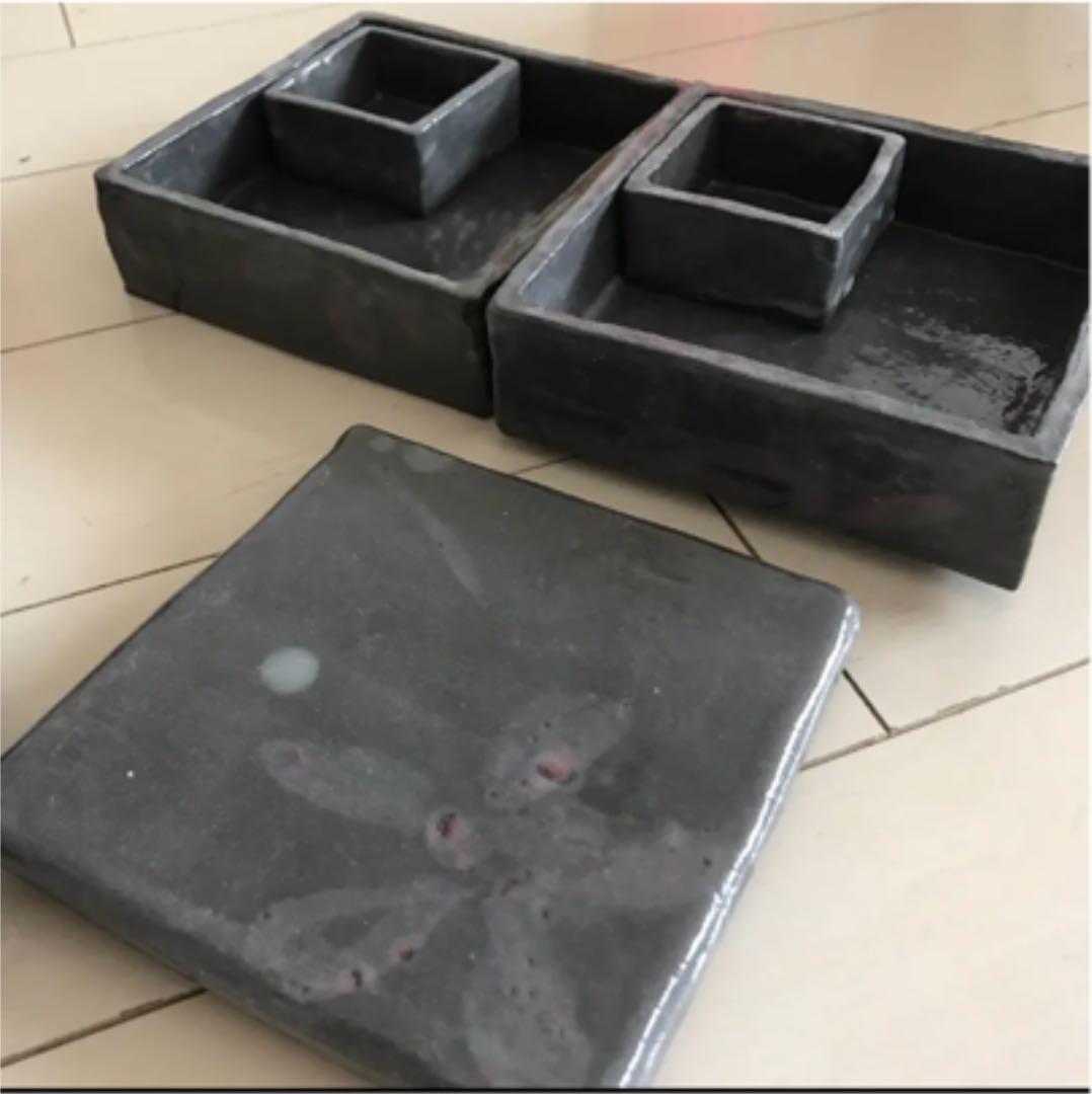 重箱とお皿 桜模様 手作り陶器、お箸置き セット