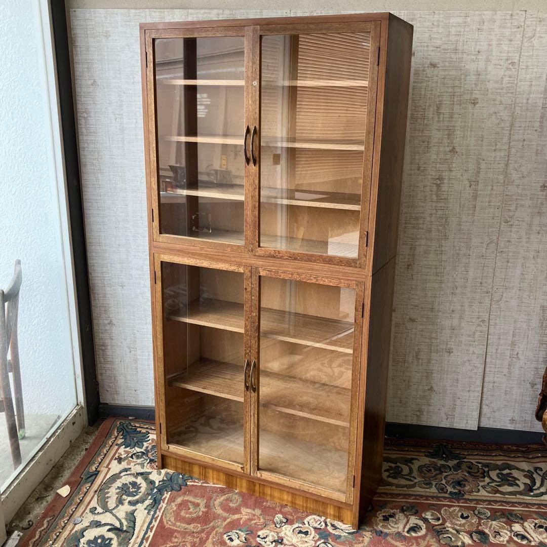 ① 昭和レトロ 古家具 ガラス戸 木製キャビネット 食器棚 飾り棚 サイドボード